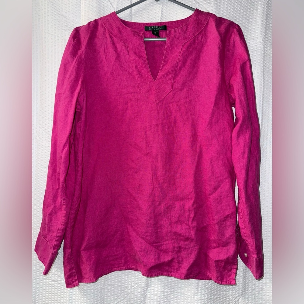 Lauren Ralph Lauren hot pink 100% linen tunic top size M